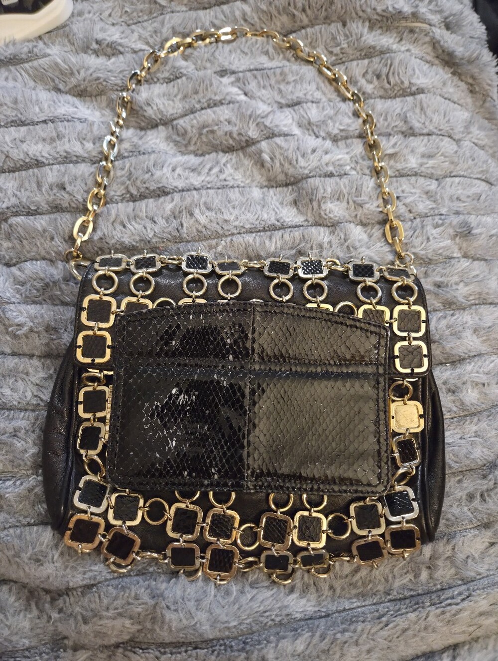 Vintage Black Leather Chain Mail Shoulder Bag Purse​